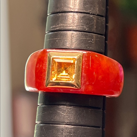 Beautiful Vintage 14k Solid Yellow Gold Red Jadeite Jade &...